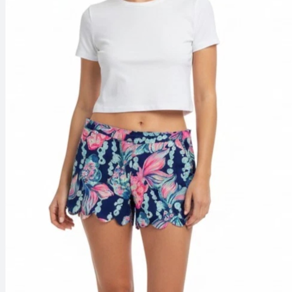 Lilly Pulitzer Magnolia Scalloped Hem Shorts True Blue Going Coastal Size 10
